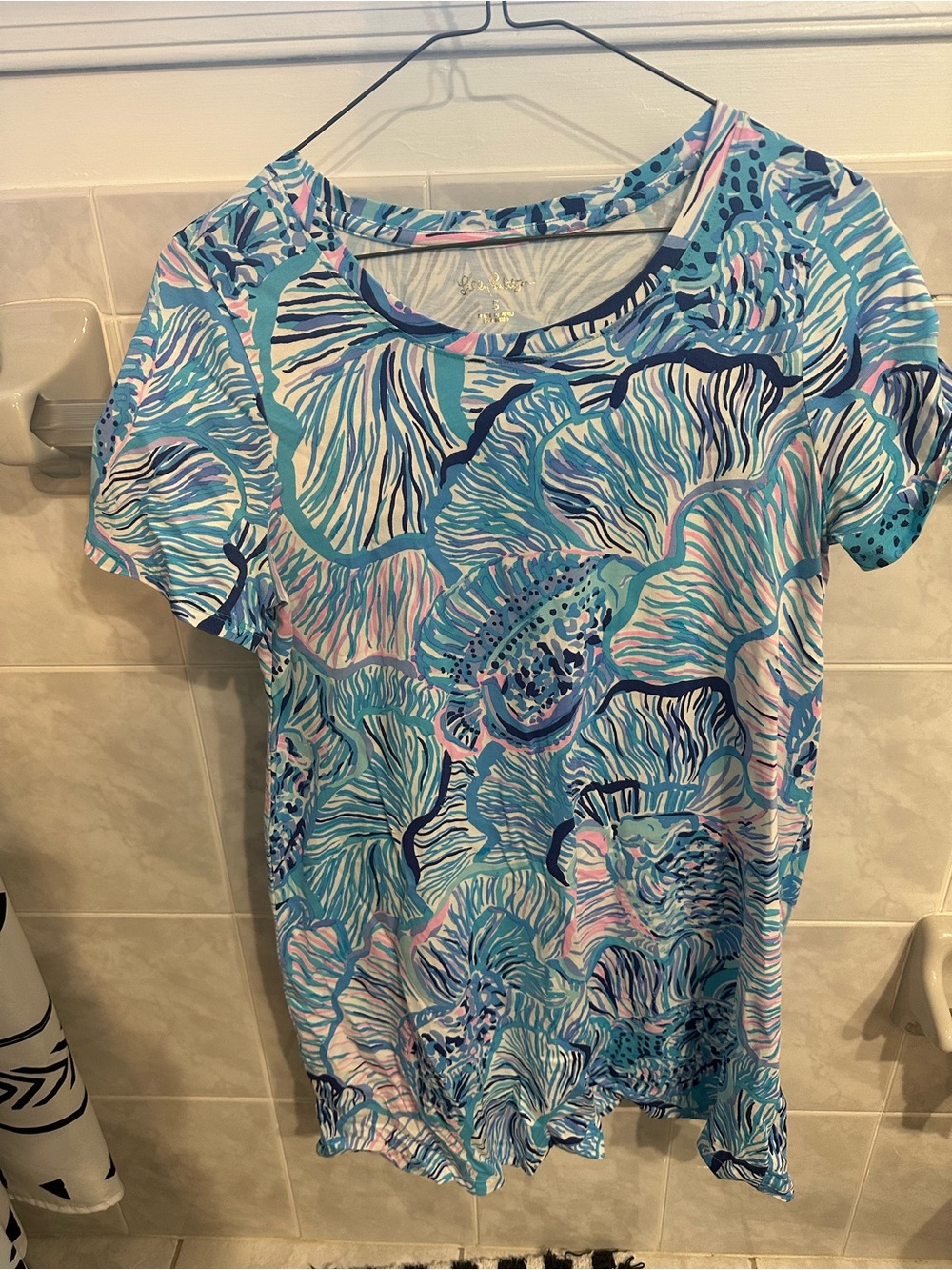 Lilly Pulitzer Blue Pink Turquoise Floral Print Short Sleeve Dress small